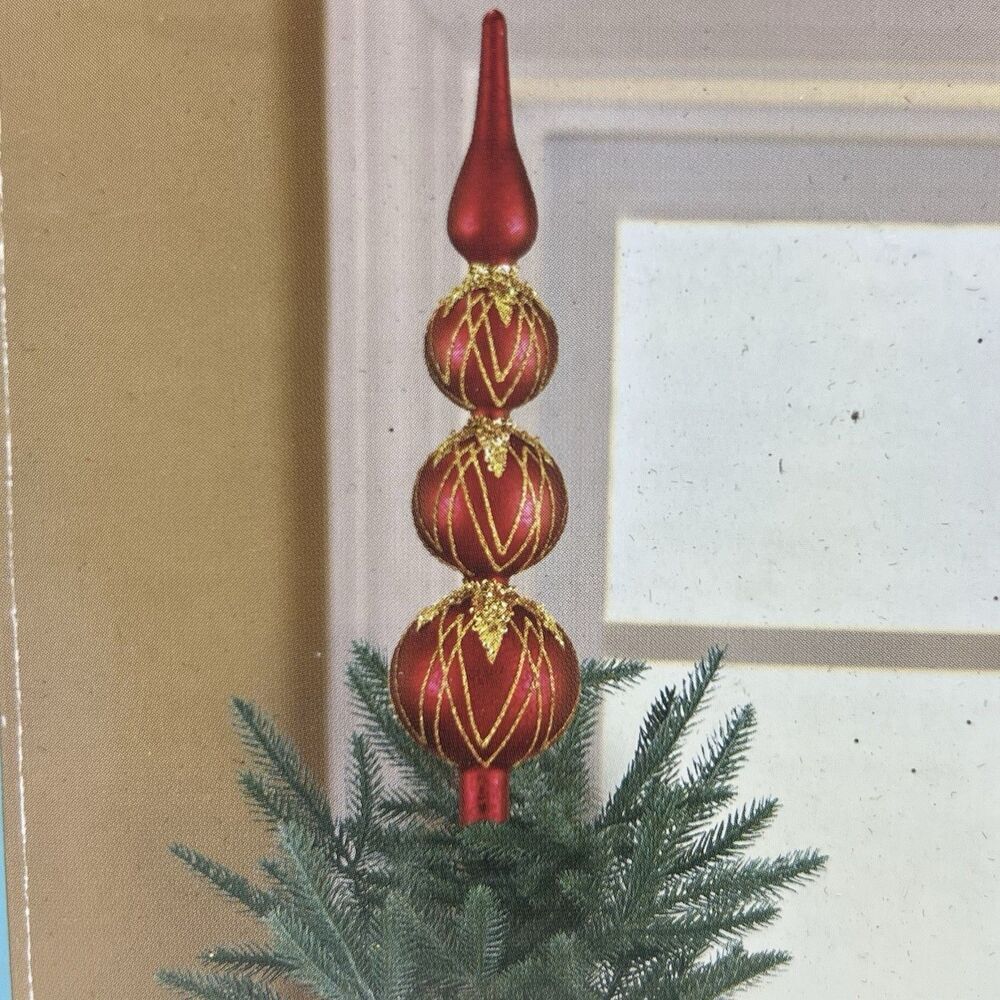Martha Stewart Living 12" Red Glass Gold Glitter 4-Tier Tree Topper w/ Box EUC - Picture 2 of 6